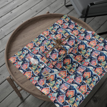 Holiday Wrapping Papers with Sparkling Star, Cute Snowflake, and Christmas Village Design