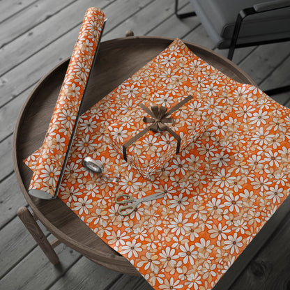 Charming Orange Floral Gift Wrap
