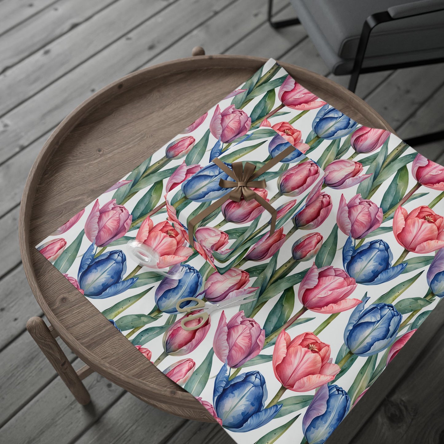 Tulips Pink Blue Gift Wrap
