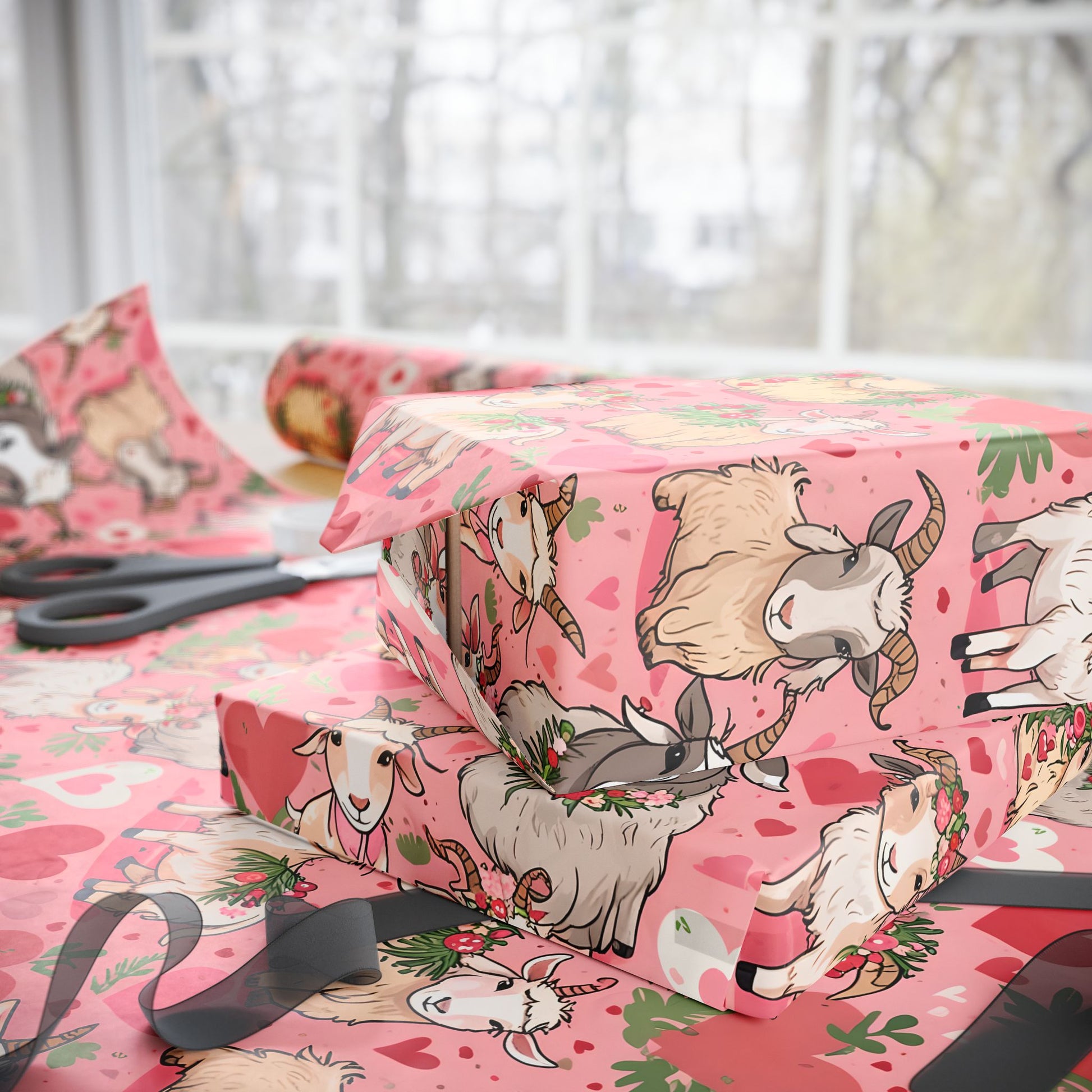 Cheerful Valentine's Day Goat Gift Wrap