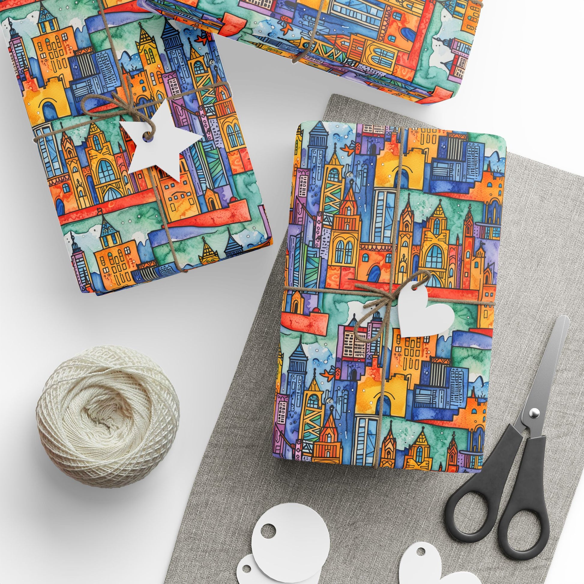 Vibrant Cityscape Wrapping Paper - Festive Gift Wrap