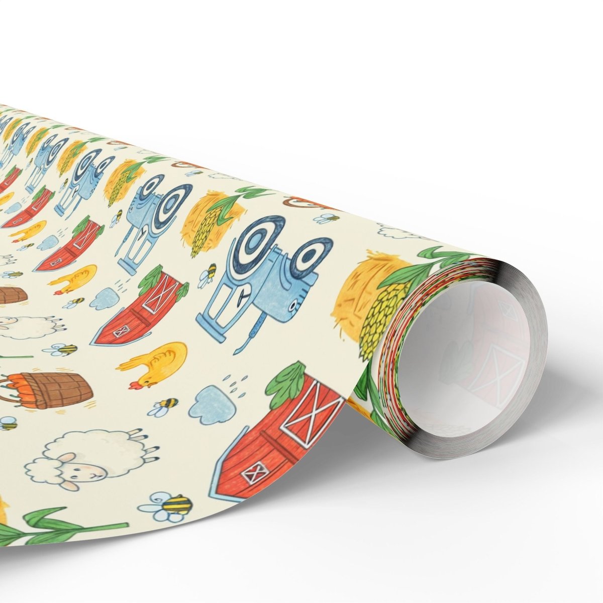 Little Red Barn & Tractor Charm – Whimsical Farm Wrapping Paper