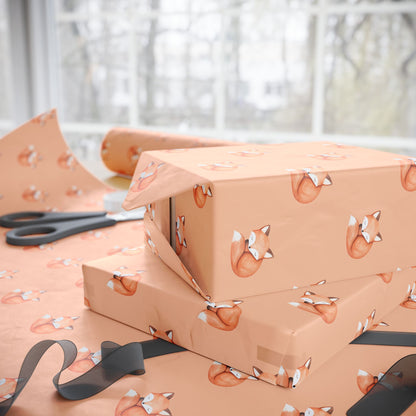 Cute Orange Fox on Orange Background Gift Wrap