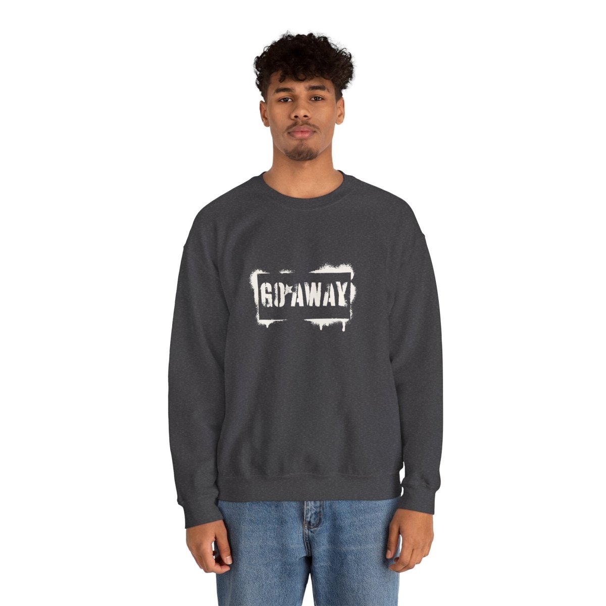 Crewneck Sweatshirt - 'Go Away' Stencil Graphic Cozy Pullover