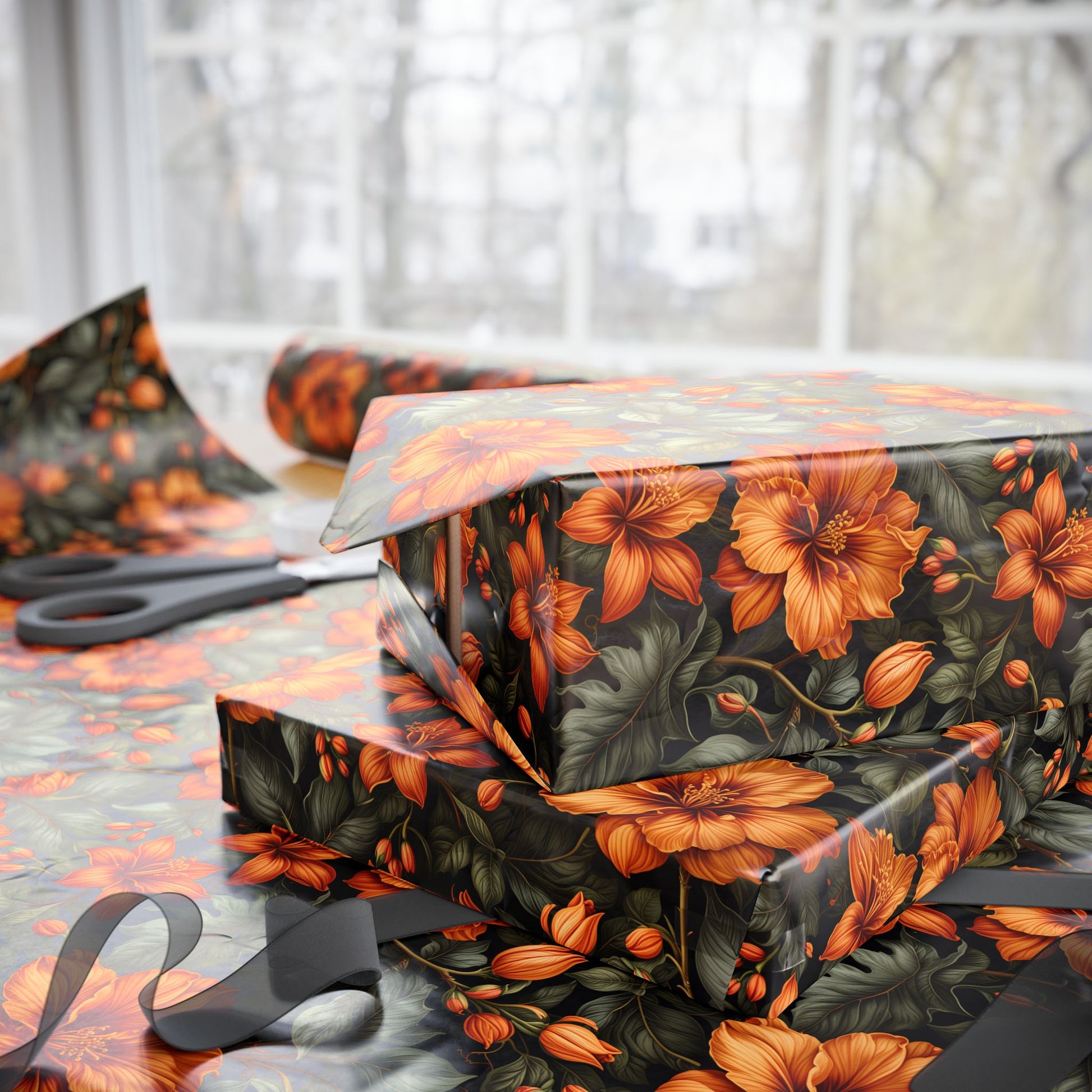 Vintage Orange Floral Wrapping Paper
