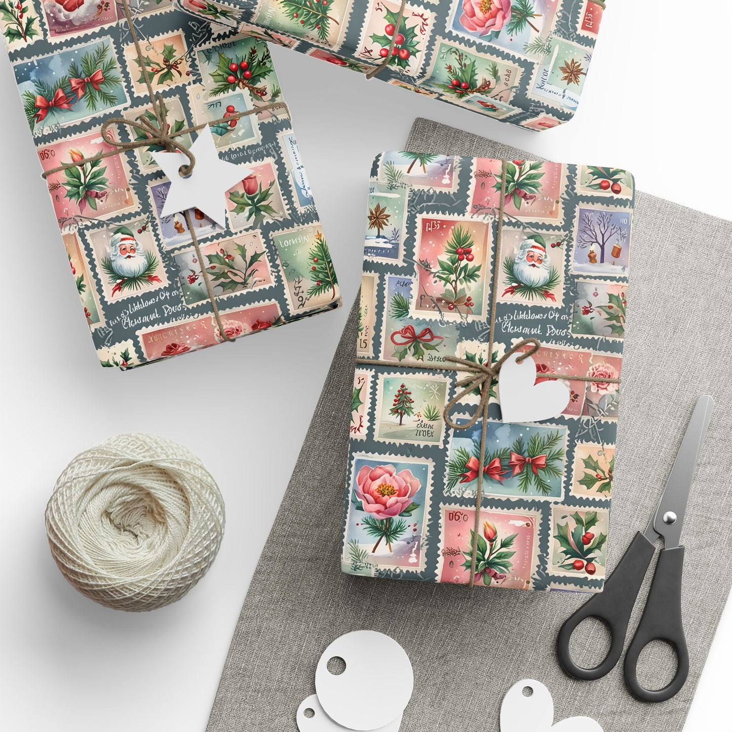 First - Class Festive – Vintage Holiday Stamps Wrapping Paper