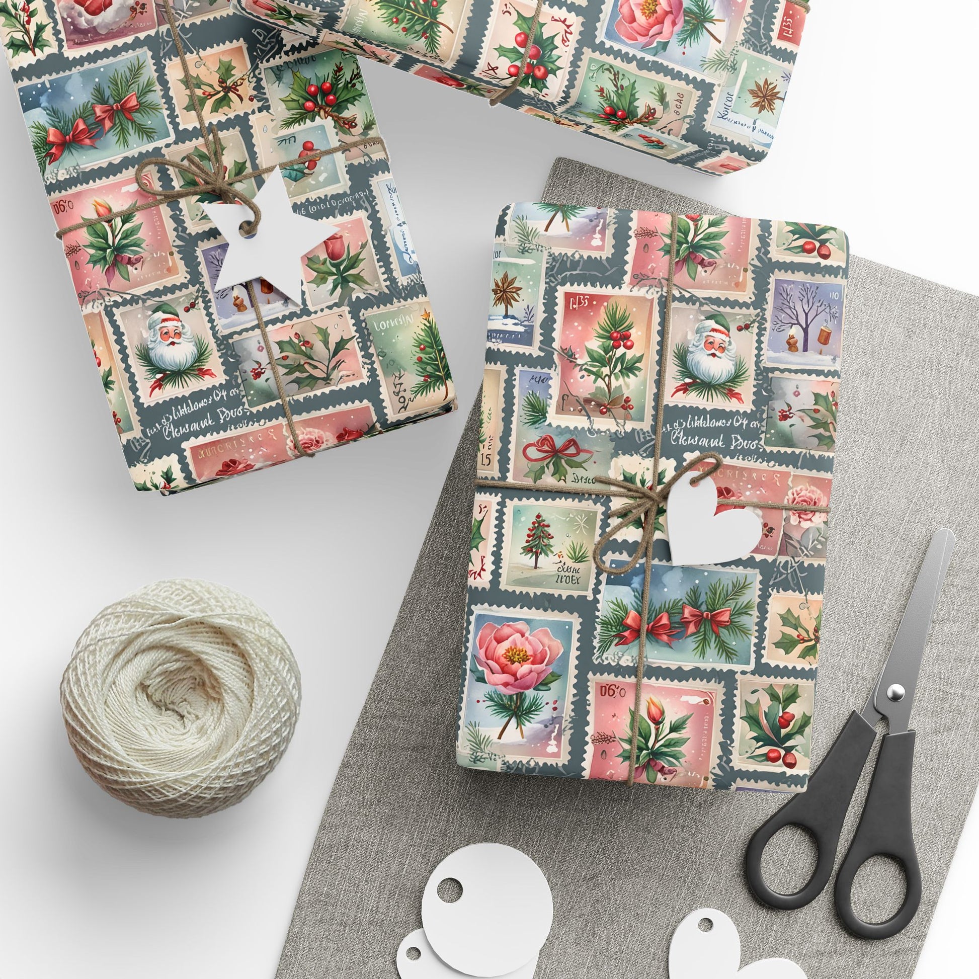 First - Class Festive – Vintage Holiday Stamps Wrapping Paper