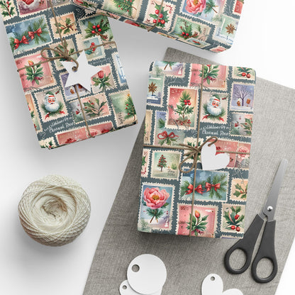 First - Class Festive – Vintage Holiday Stamps Wrapping Paper