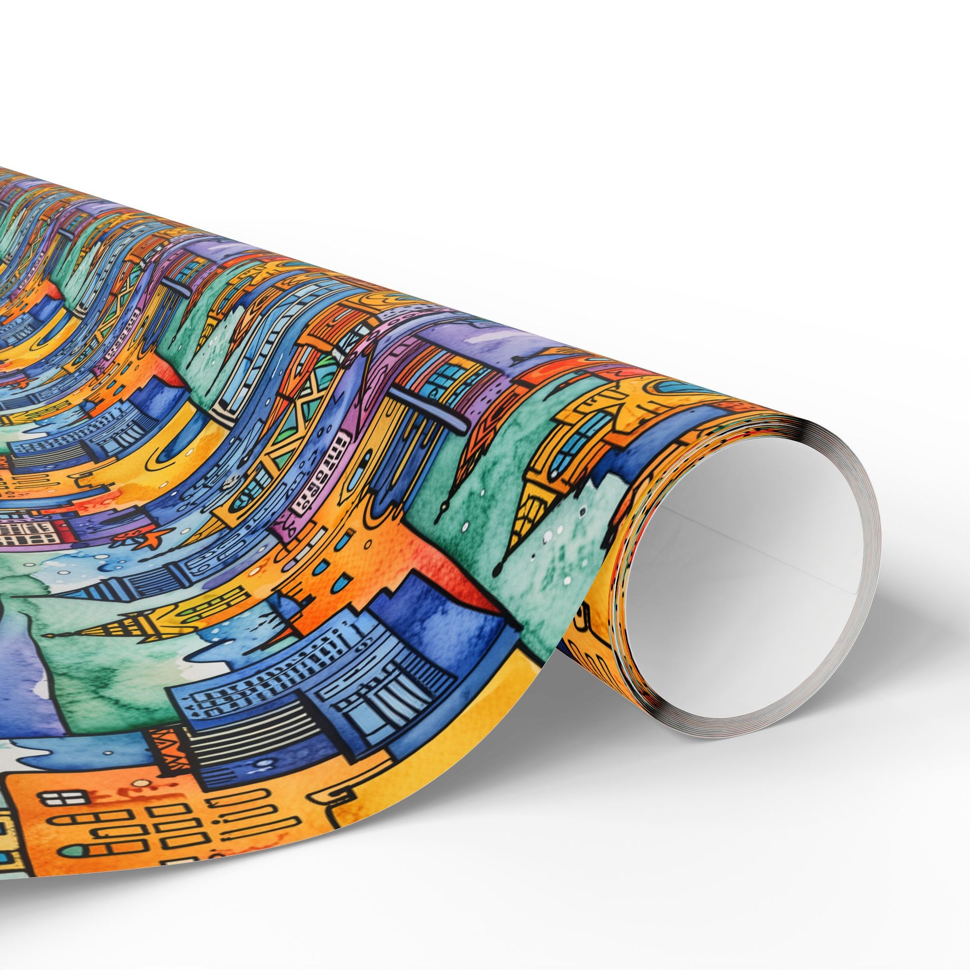 Vibrant Cityscape Wrapping Paper - Festive Gift Wrap