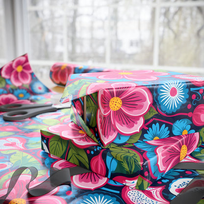 Colorful Pink & Aqua Flower Pattern Gift Wrap