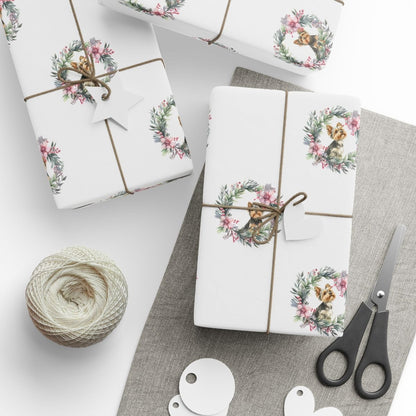 Paw - liday Wreaths & Wags – Yorkie Christmas Wrapping Paper