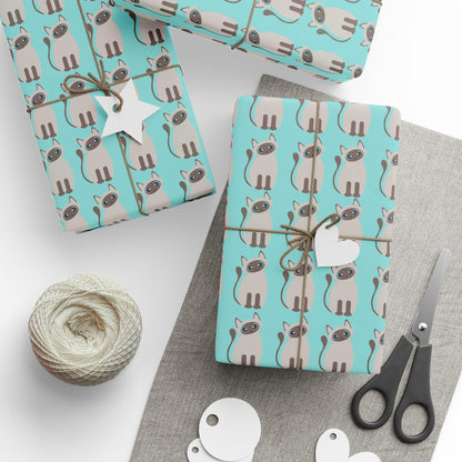 Siamese Cat Wrapping Paper – Elegant Blue Background for Cat Lovers
