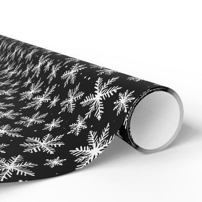Midnight Flurries – Black & White Snowflake Wrapping Paper