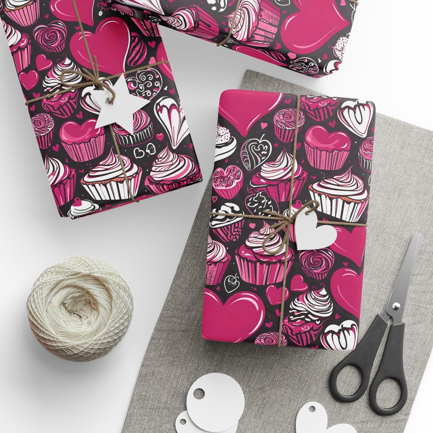 Pink and White Cupcakes and Hearts Valentine Gift Paper