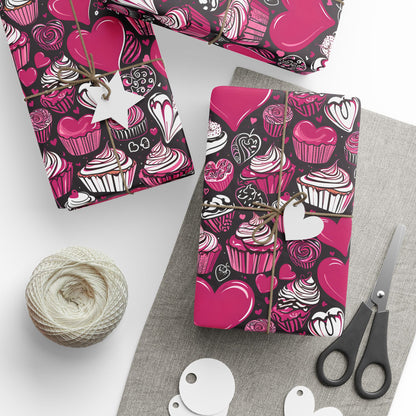Pink and White Cupcakes and Hearts Valentine Gift Paper