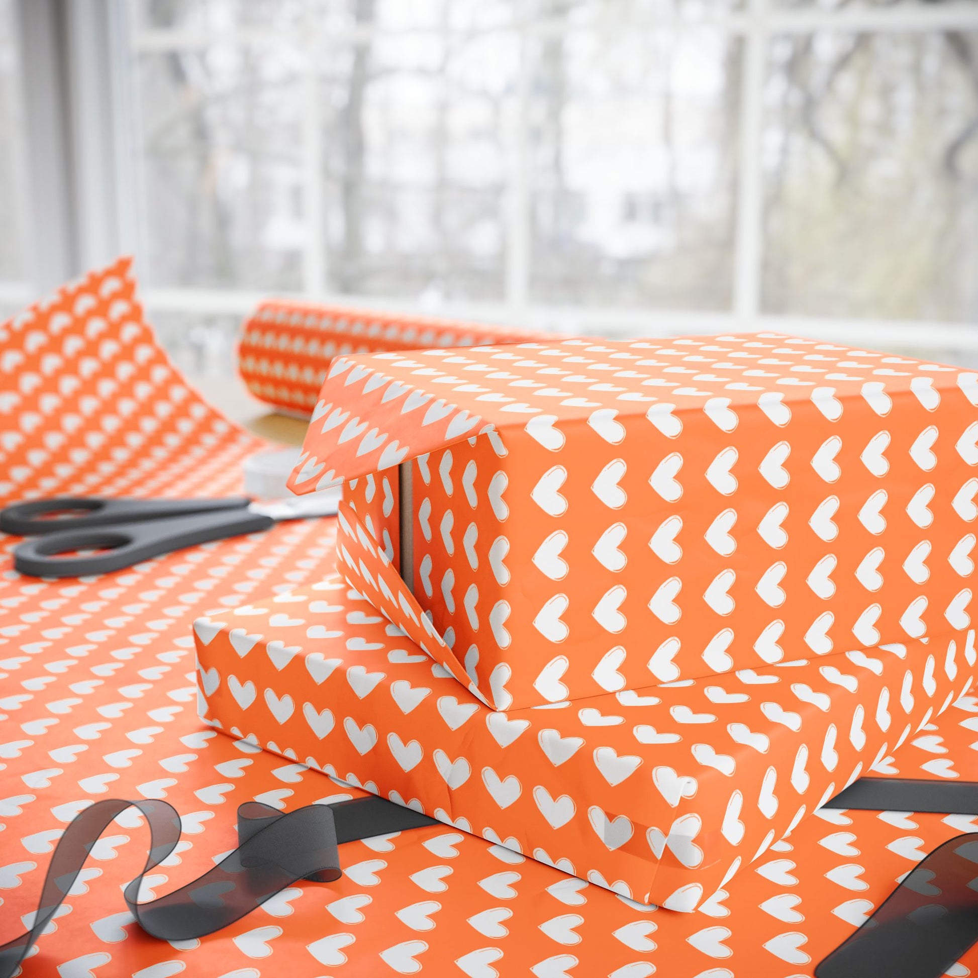 Orange Cheerful Heart Pattern Wrapping Paper