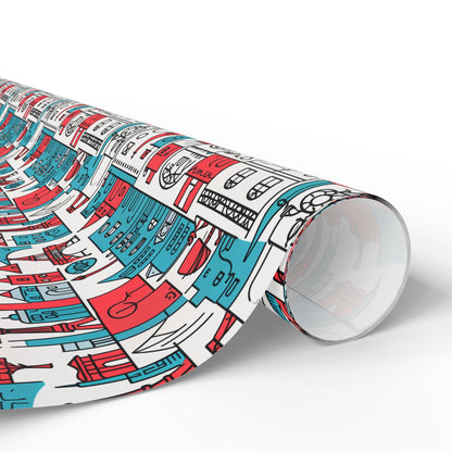 Wrapping Papers: Colorful Blue & Red Abstract Cityscape