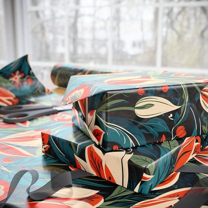 Orange Green Blue Botanical Floral Wrap for Presents