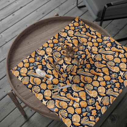Seashell - Inspired Navy and Yellow Gift Wrap