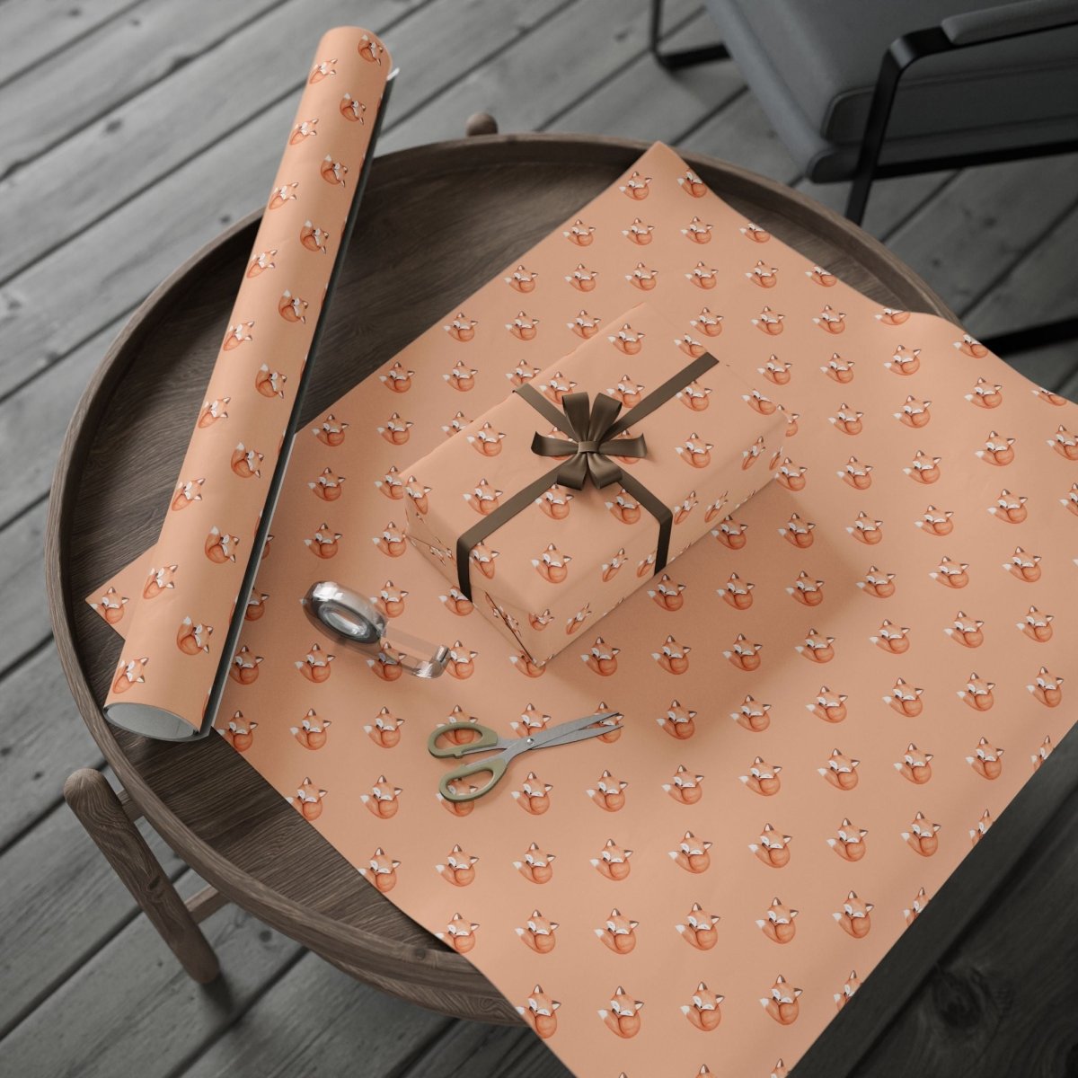 Cute Orange Fox on Orange Background Gift Wrap