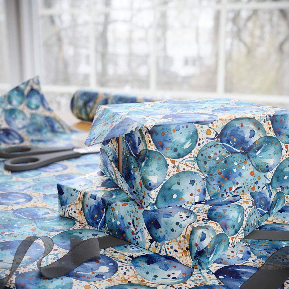 Artistic Blue Celebration Wrapping Papers