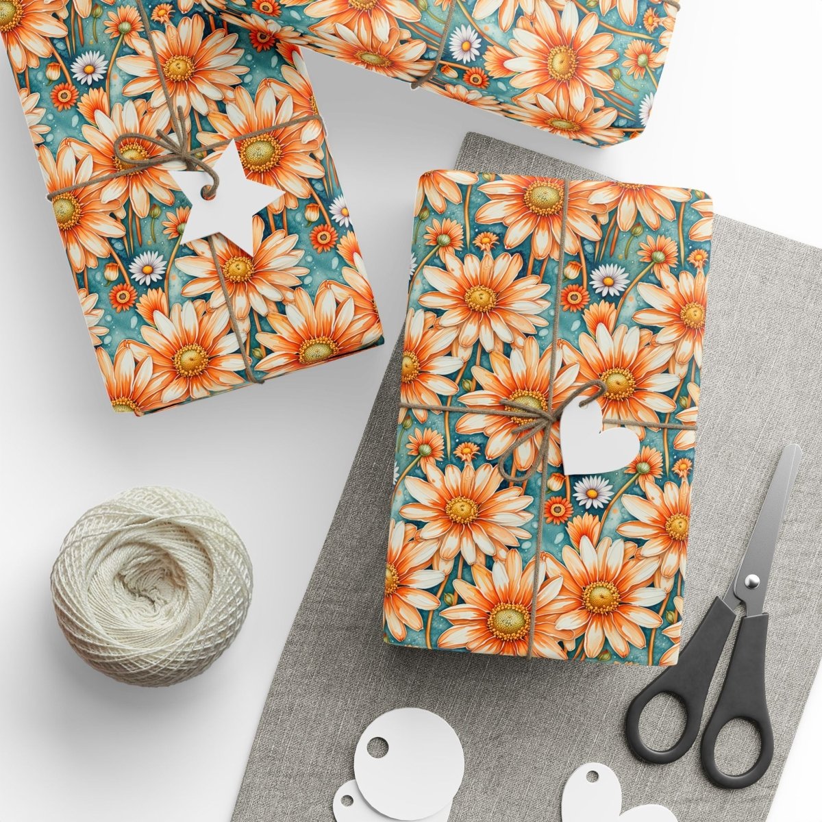 Vibrant Orange Floral Wrapping Paper