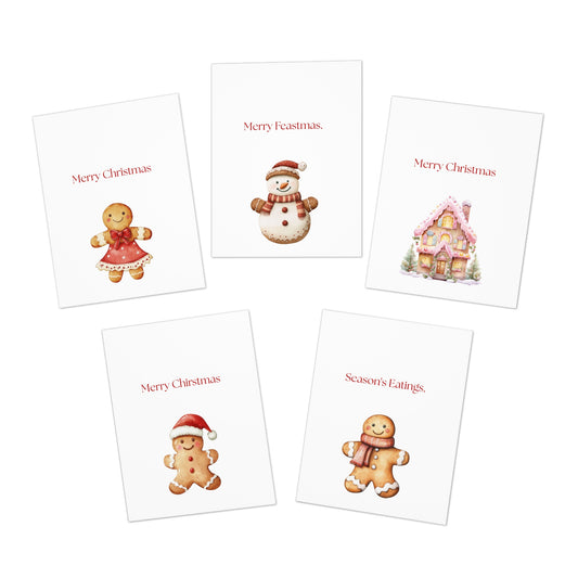Gingerbread Cookies (Food - Set 2) Greeting Card Pack | Set of 25 Holiday Cards | BLANK Christmas Cards